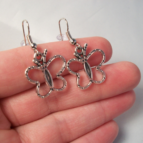 Silver Butterfly Earrings Hypoallergenic Hooks! - Picture 1 of 2